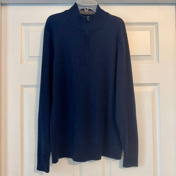 Smartwool Navy Blue Tan 1/4 Zip Merino Wool Blend Sweater M - Picture 1 of 8